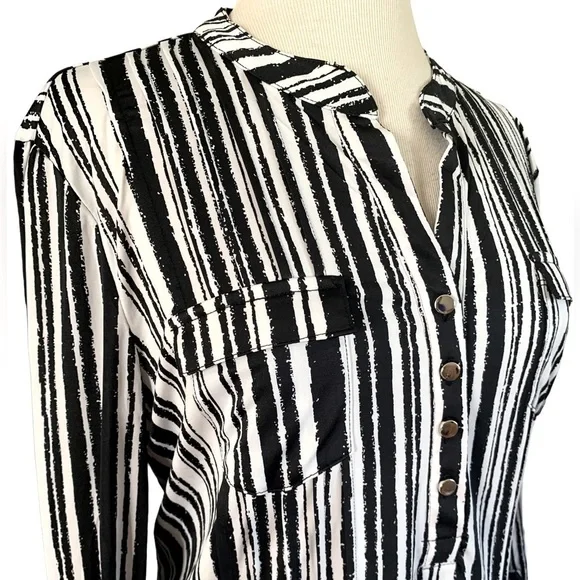 COCOMO XL White Black 3/4 sleeve women’s Pintuck Blouse tunic top shirt - Picture 6 of 12